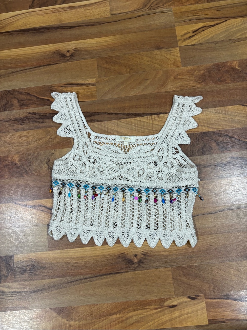 Rebellion crochet boho beaded braid crop top - Picture 3 of 4